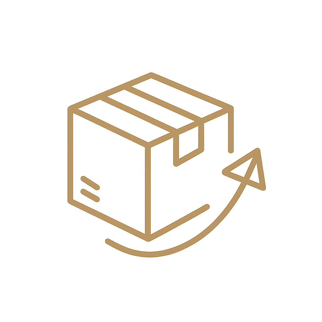 Paket mit Retourenpfeil als Icon.