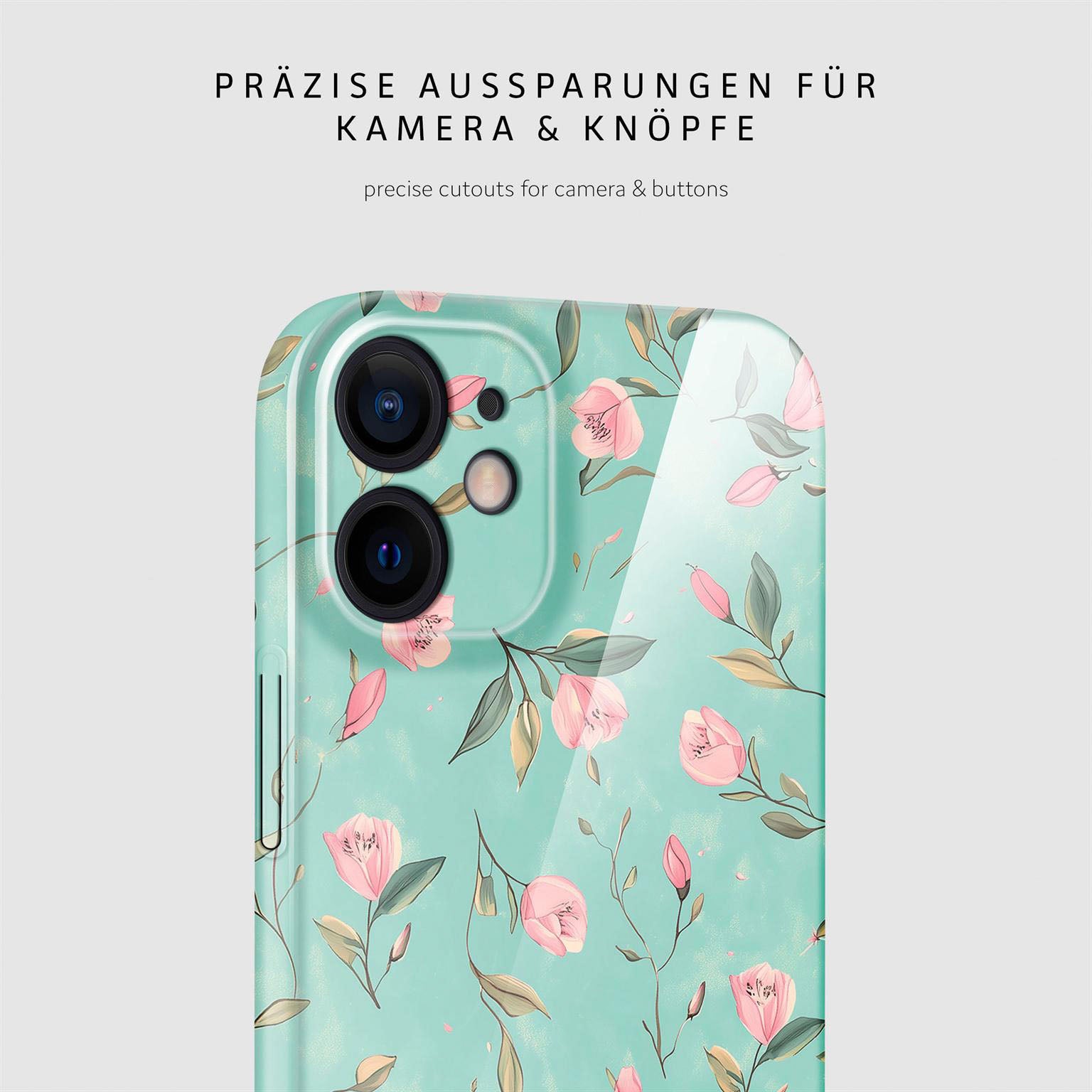 Flower Cover für iPhone 12 in der Farbe Mint Blossom (Blau)