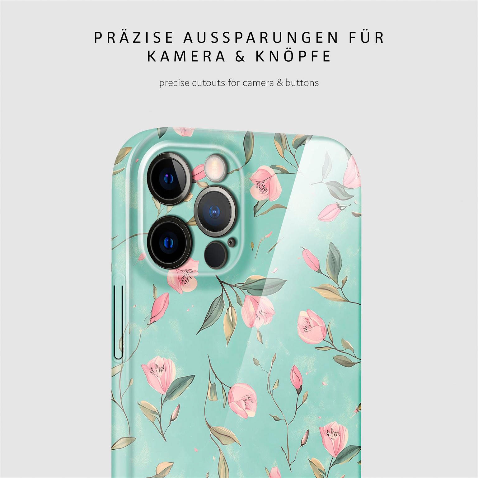 Flower Cover für iPhone 12 Pro in der Farbe Mint Blossom (Blau)