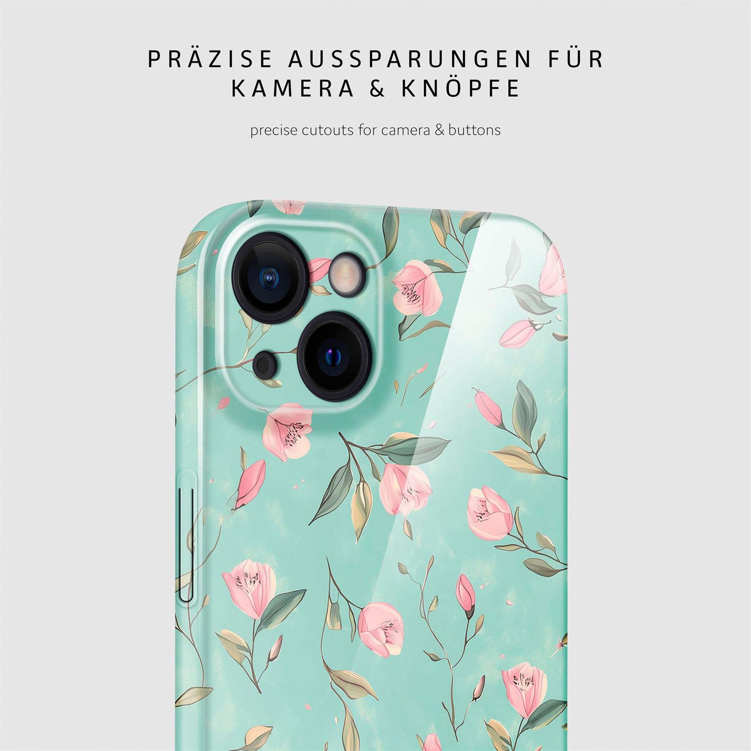 Flower Cover für iPhone 13 in der Farbe Mint Blossom (Blau)