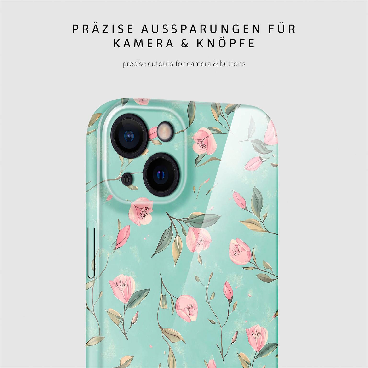 Flower Cover für iPhone 14 in der Farbe Mint Blossom (Blau)