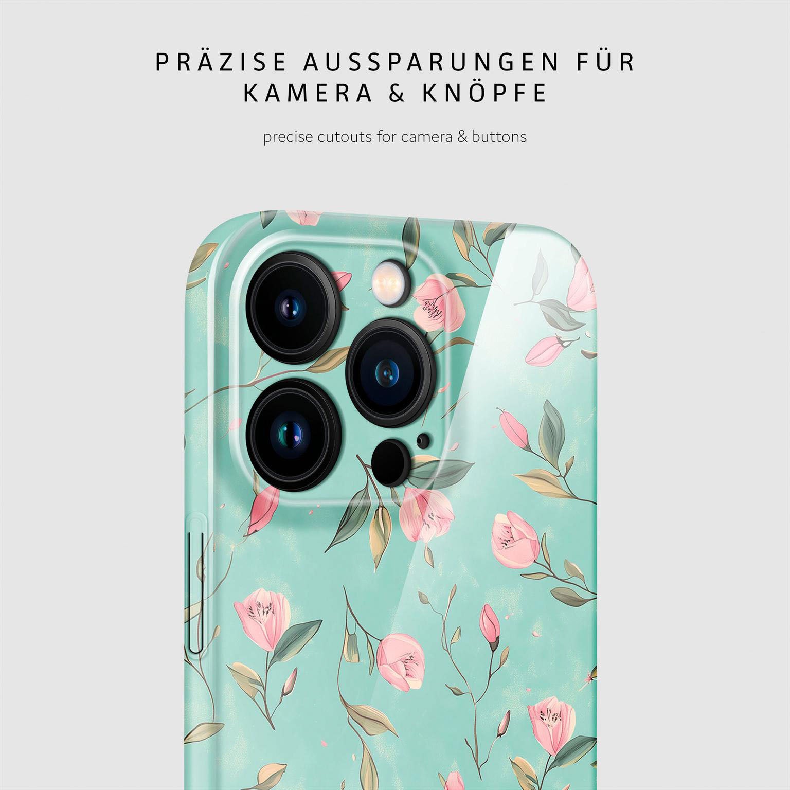 Flower Cover für iPhone 14 Pro in der Farbe Mint Blossom (Blau)