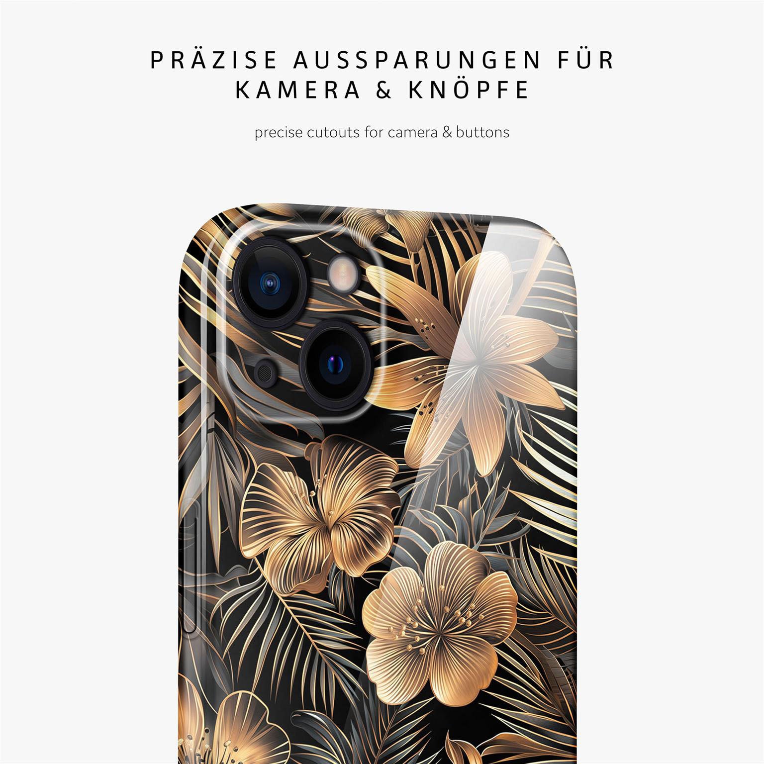 Flower Cover für iPhone 15 in der Farbe Exotic Glow (Gold)