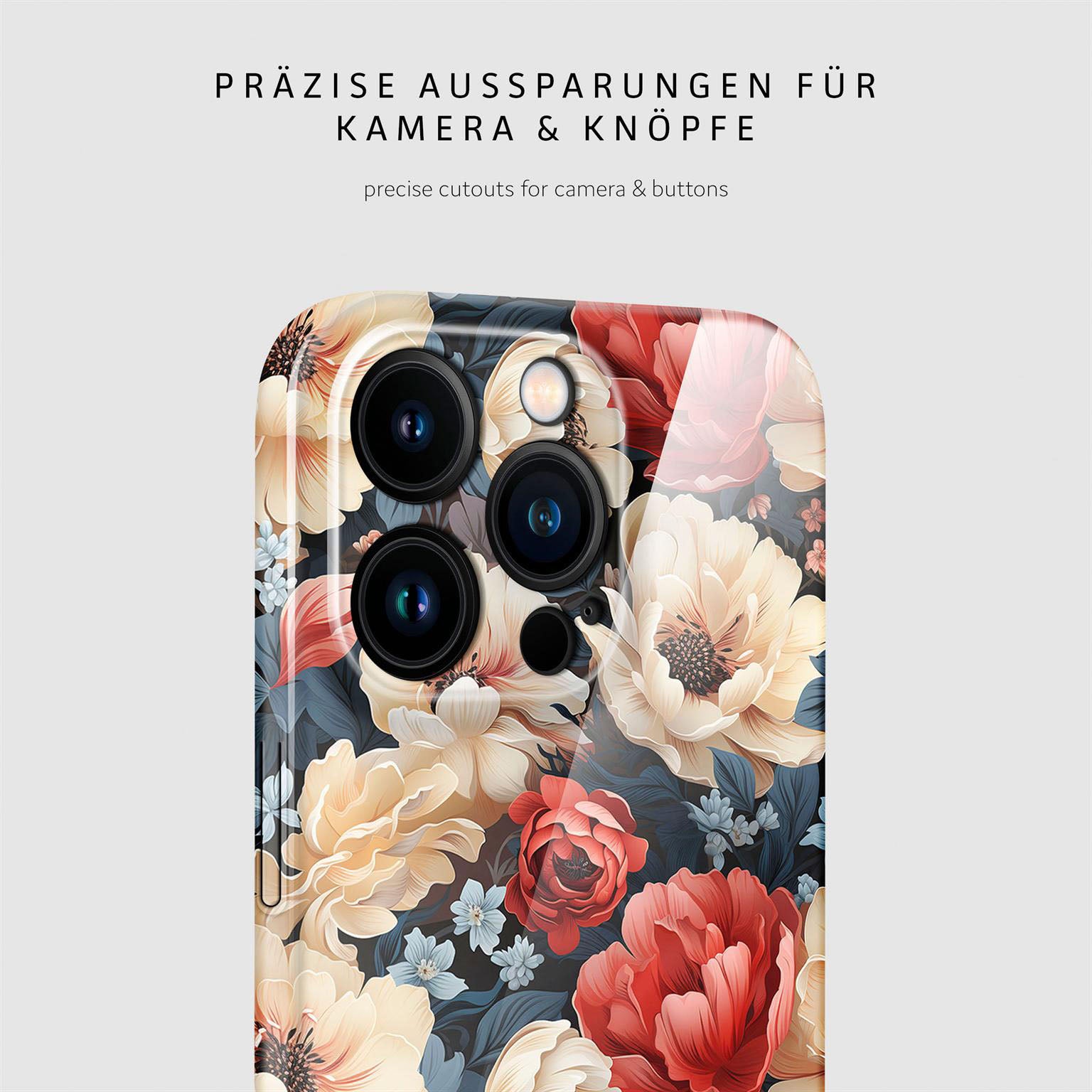 Flower Cover für iPhone 15 Pro in der Farbe Mystic Flora (Rot)