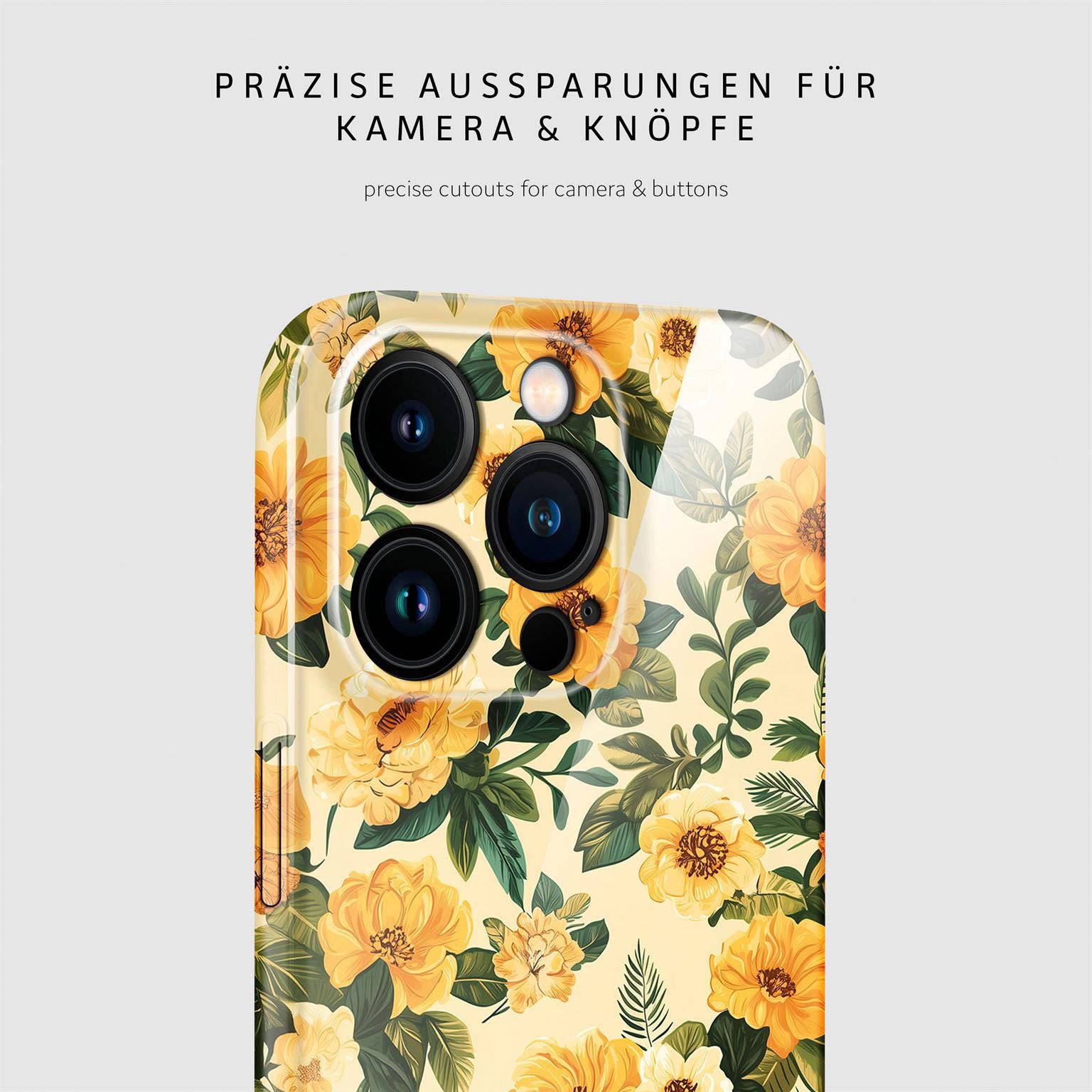 Flower Cover für iPhone 15 Pro in der Farbe Sunny Melody (Gelb)