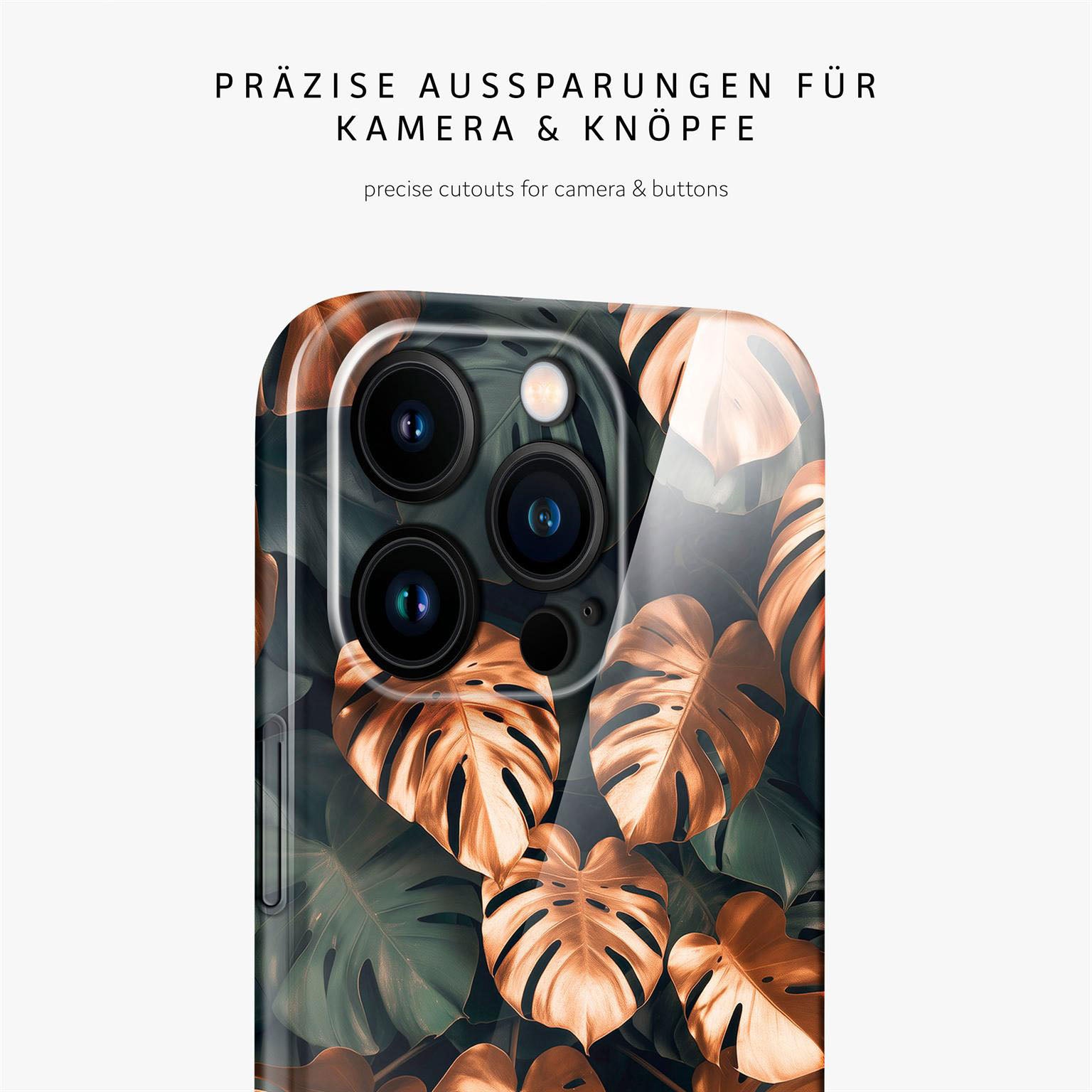Flower Cover für iPhone 15 Pro in der Farbe Tropical Touch (Gold)