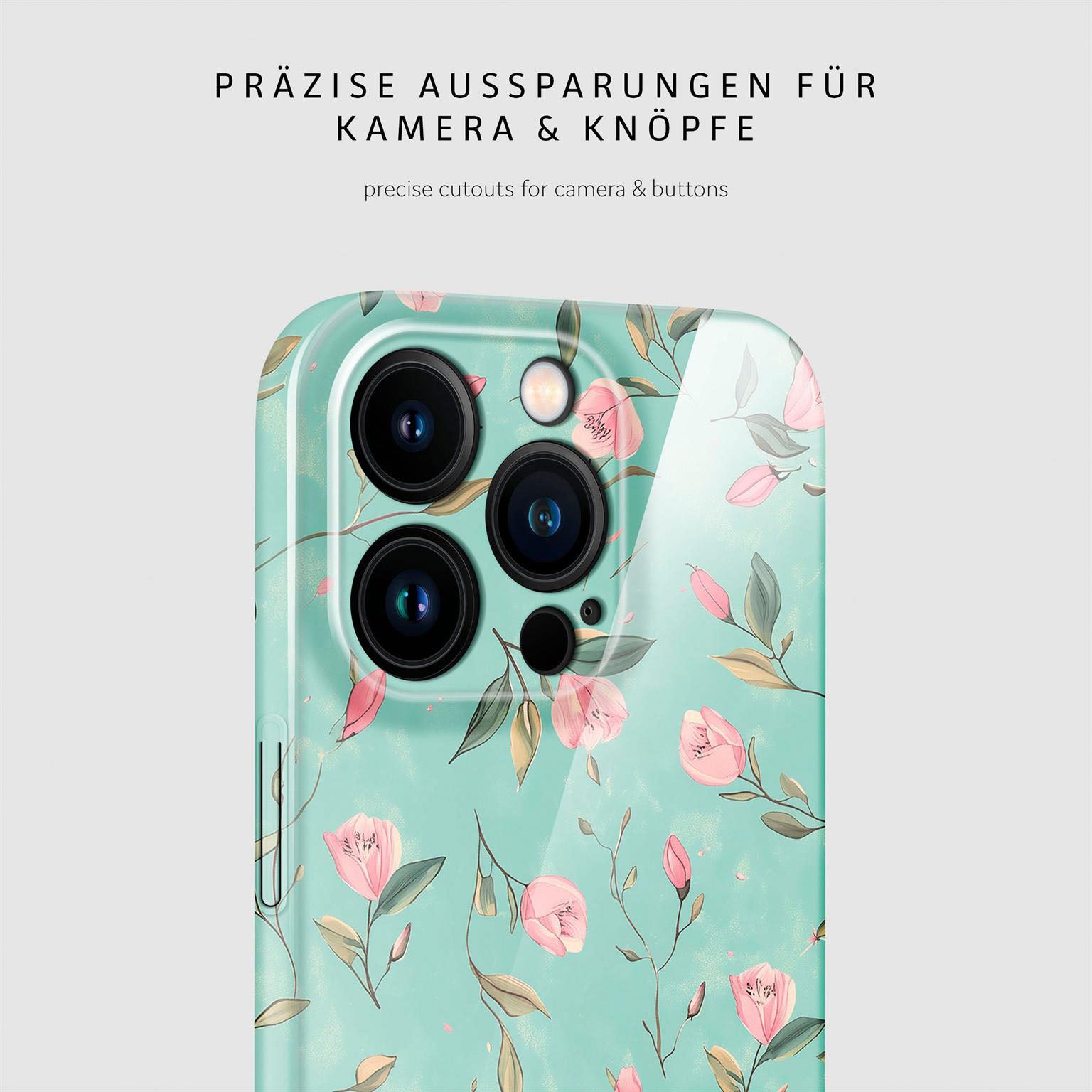 Flower Cover für iPhone 15 Pro in der Farbe Mint Blossom (Blau)