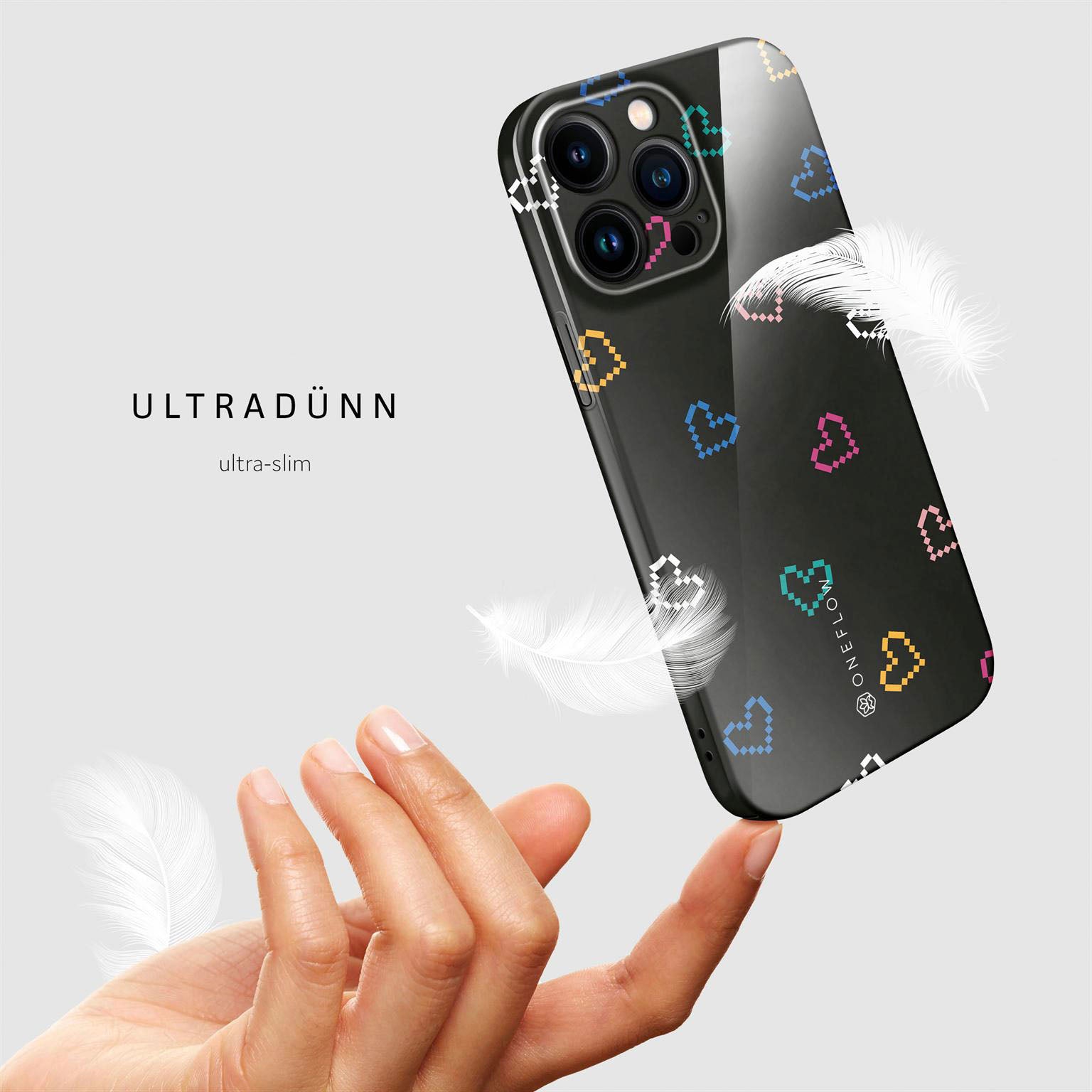 Splash Case für iPhone 15 Pro in der Farbe Retro Heartbeat (Schwarz)