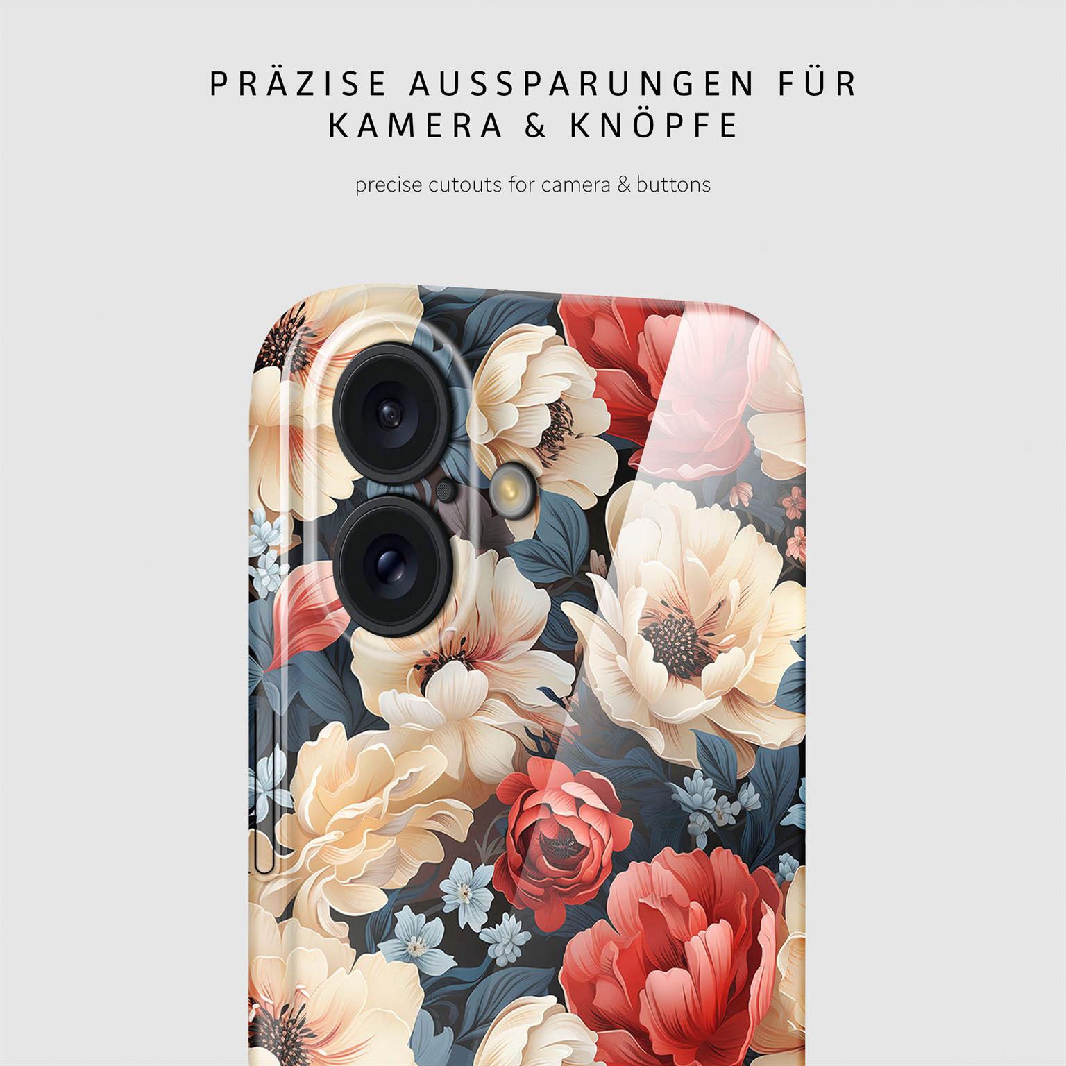 Flower Cover für iPhone 16 in der Farbe Mystic Flora (Rot)