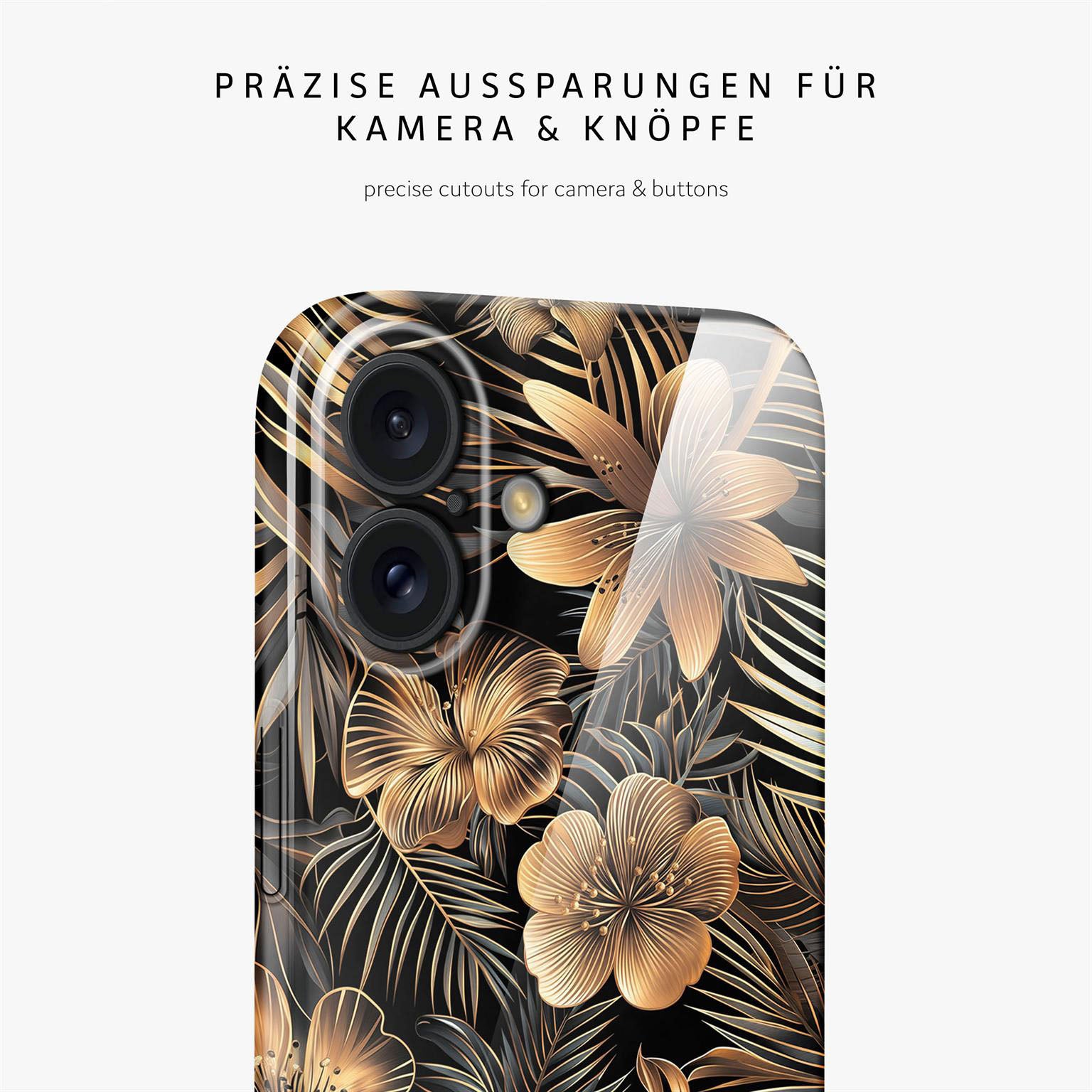 Flower Cover für iPhone 16 in der Farbe Exotic Glow (Gold)