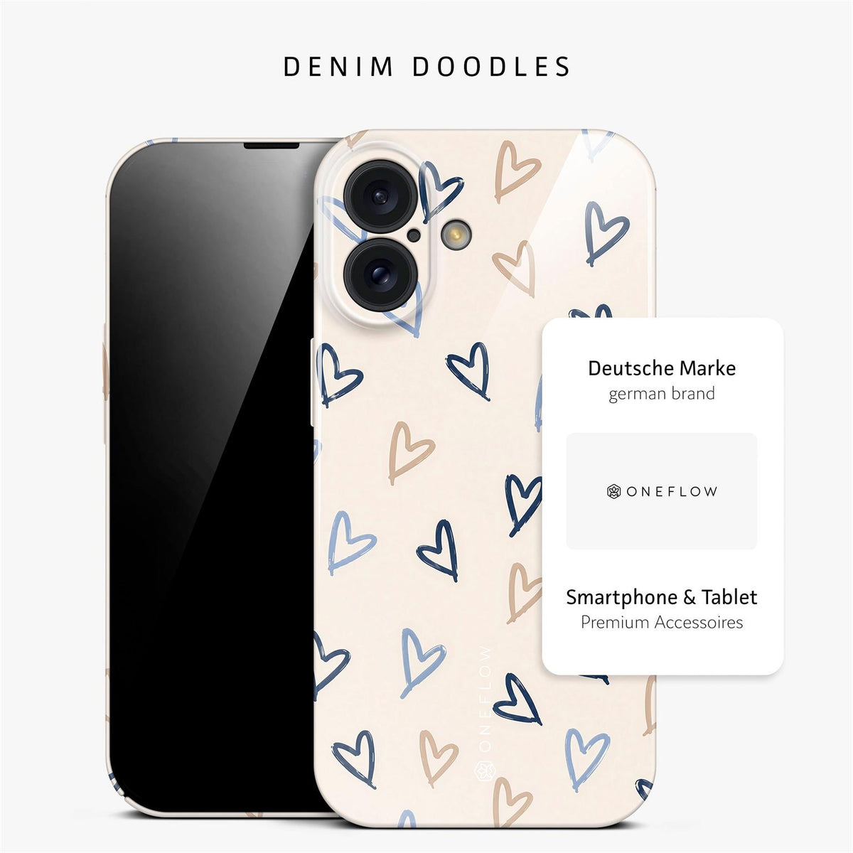 Splash Case für iPhone 16 in der Farbe Denim Doodles (Braun / Beige)