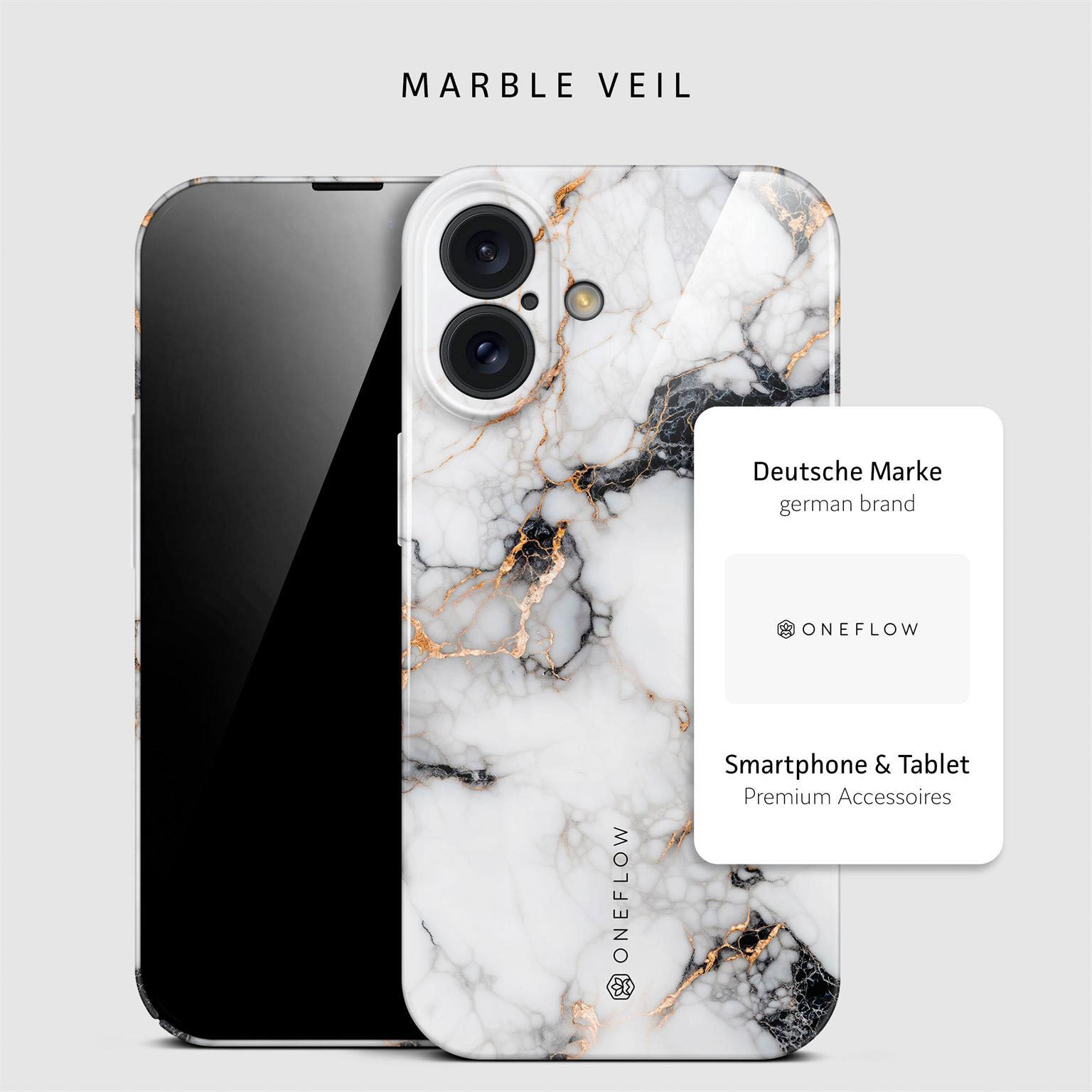 Bliss Cover für iPhone 16 in der Farbe Marble Veil (Weiß)