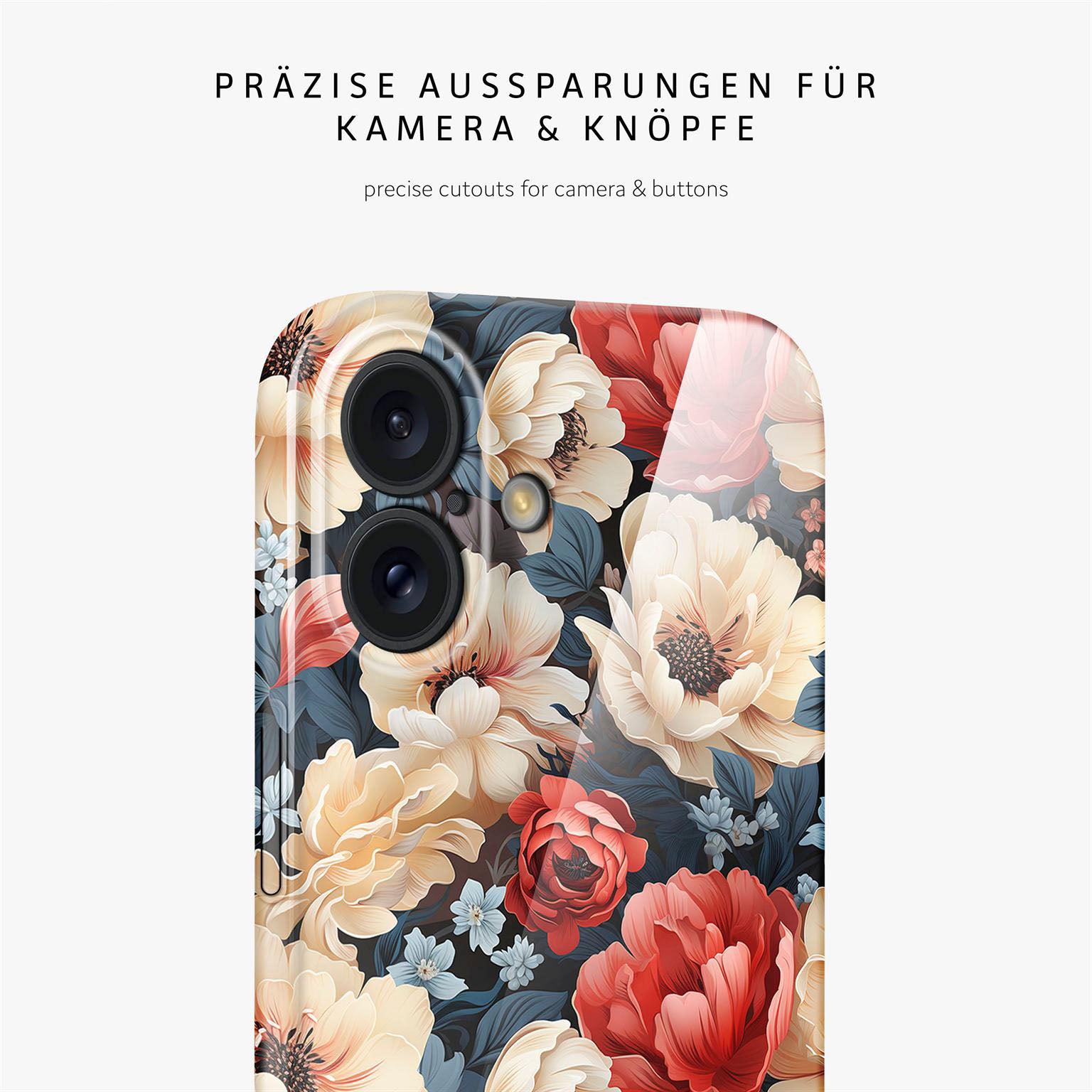Flower Cover für iPhone 16 Plus in der Farbe Mystic Flora (Rot)