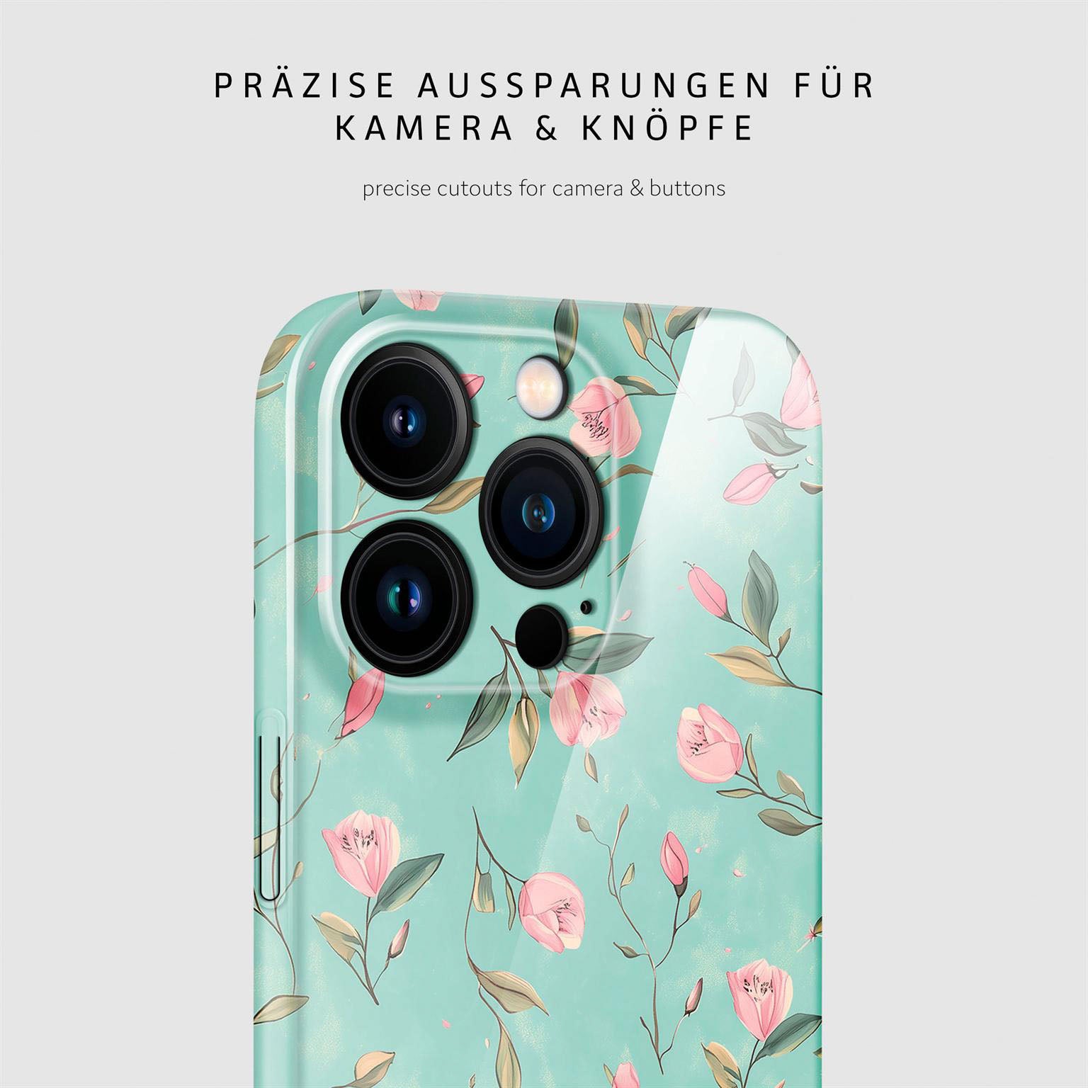 Flower Cover für iPhone 16 Pro in der Farbe Mint Blossom (Blau)