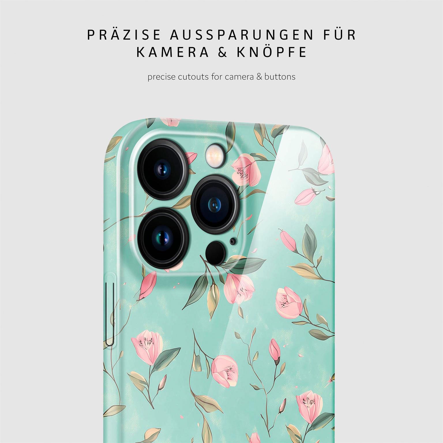 Flower Cover für iPhone 16 Pro Max in der Farbe Mint Blossom (Blau)