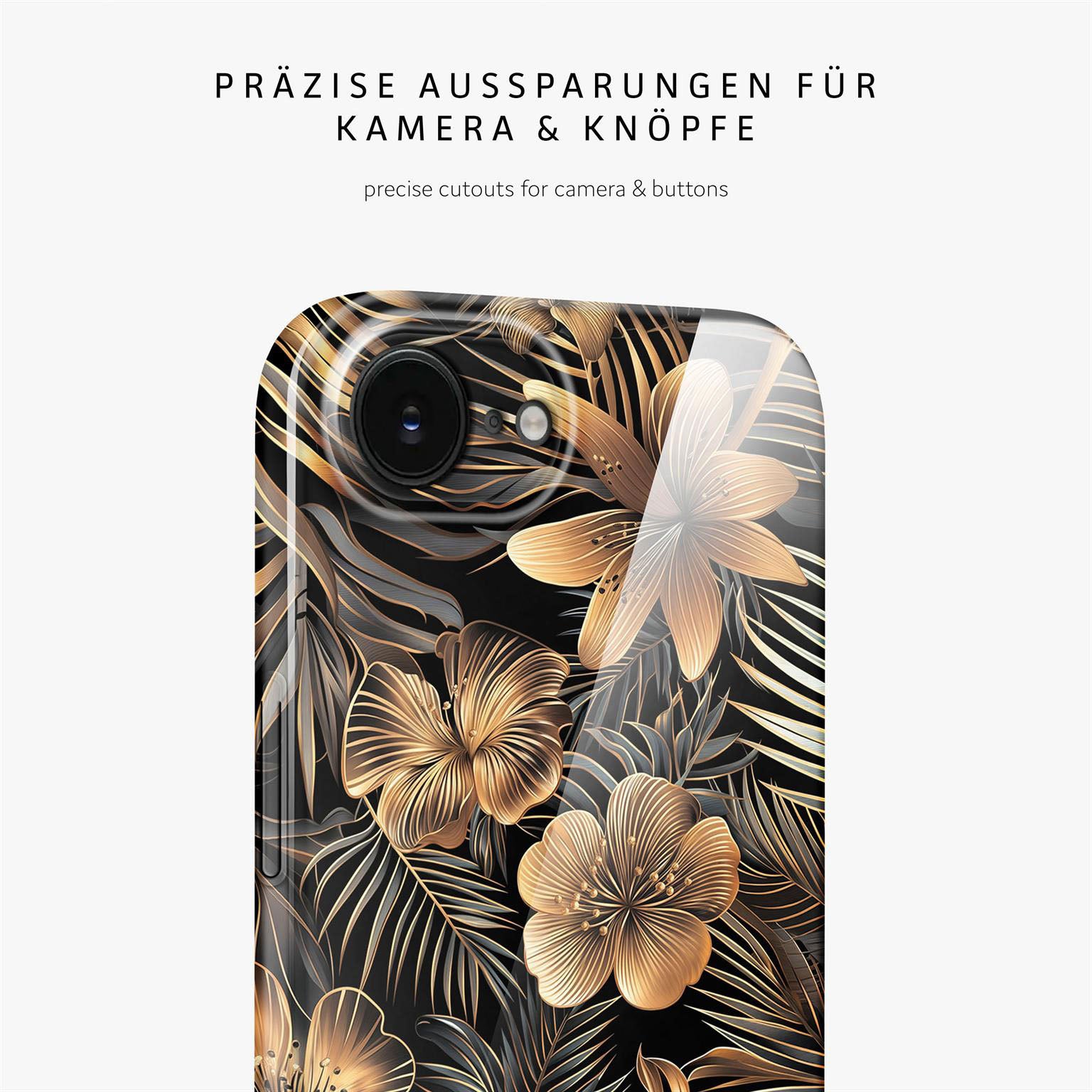 Flower Cover für iPhone 16e in der Farbe Exotic Glow (Gold)