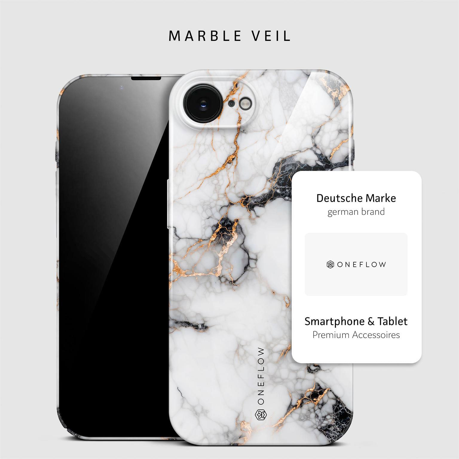Bliss Cover für iPhone 16e in der Farbe Marble Veil (Weiß)