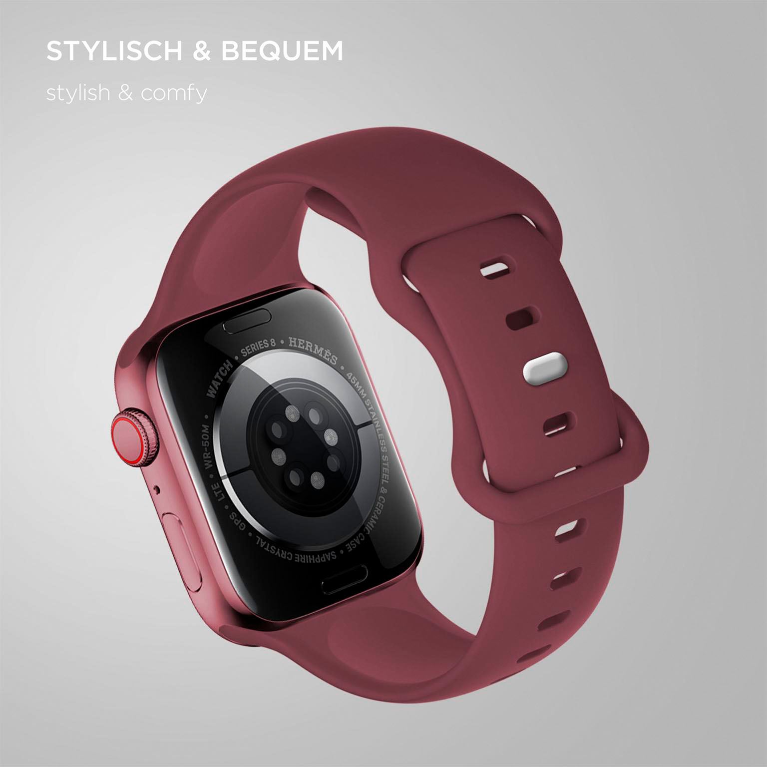 Soft Band für Apple Watch SE 3 (44mm) in der Farbe Wine Delight (Rot)