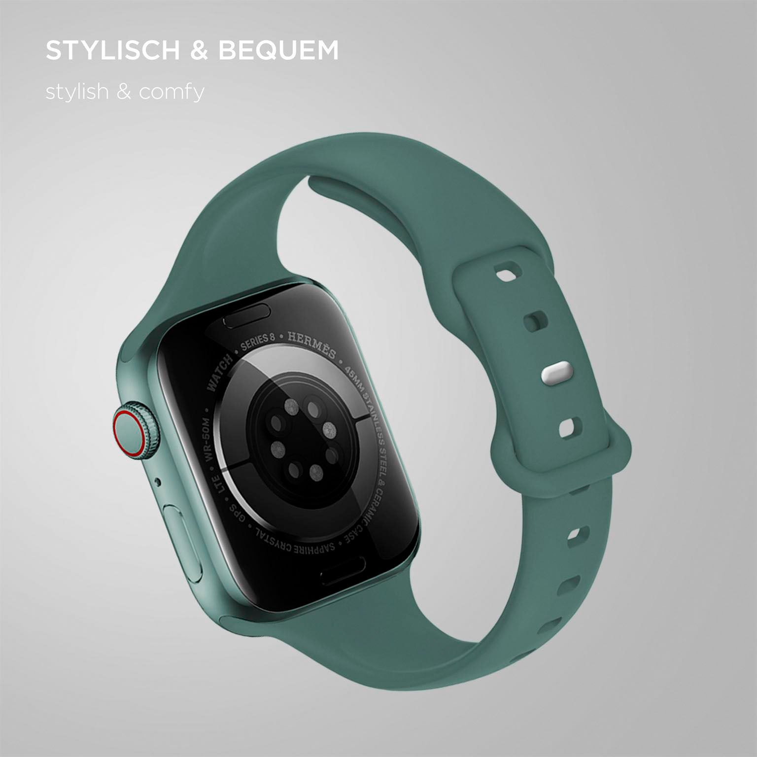 Soft Band Slim für Apple Watch SE 3 (44mm) in der Farbe Evergreen (Grün)