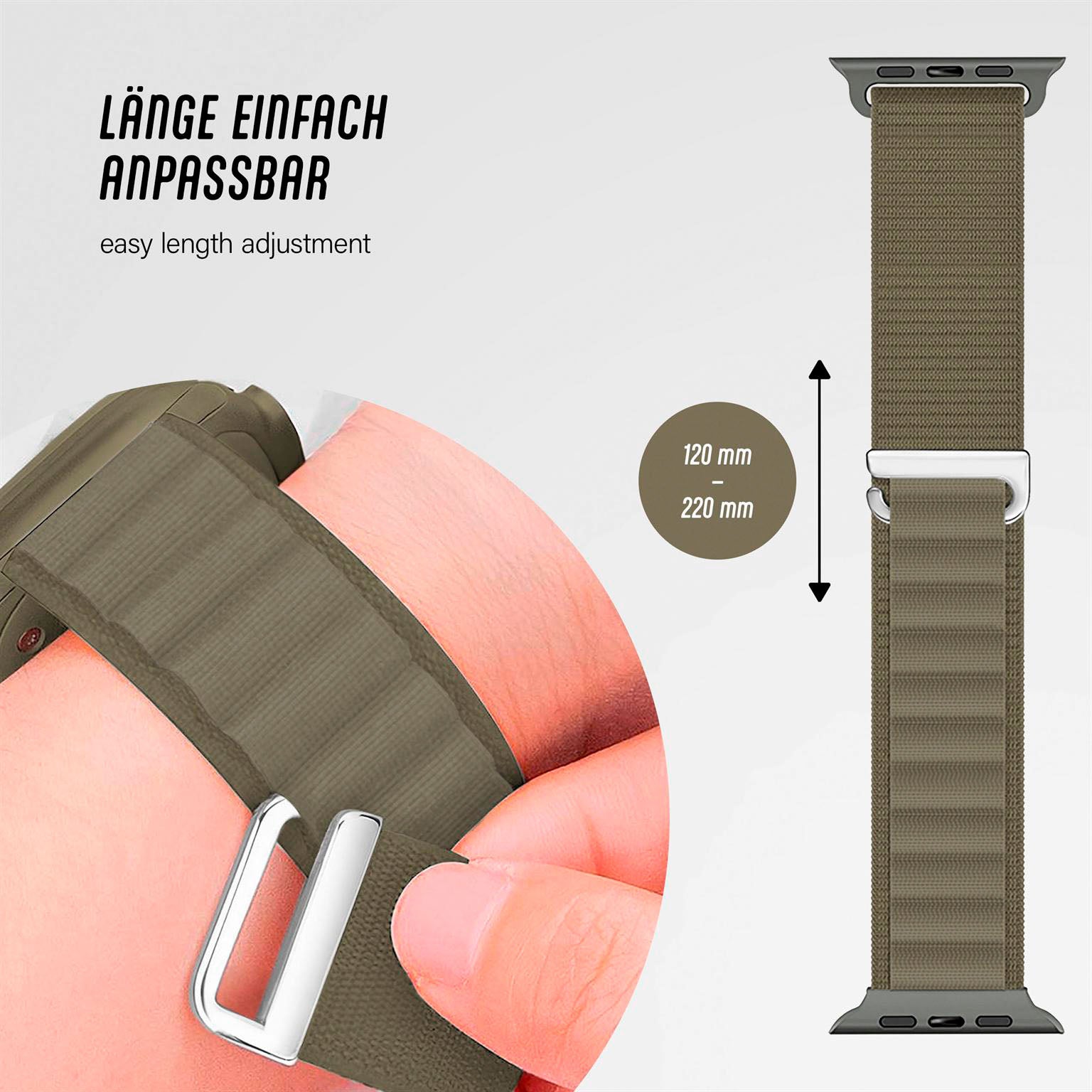 Active Loop für Apple Watch SE 3 (44mm) in der Farbe Khaki Beige (Braun / Beige)